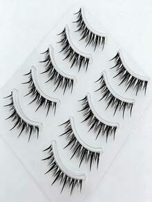 10pcs Wispy, Voluminous & Curled Cartoon-Style False Eyelashes, One-Piece Design, Suitable For Daily Wear, Dates, Parties, Captivating Eye Makeup, Travel Essential, Cluster Fake Lashes (Random Bottom Card) - Black - View 2