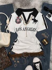Blusa de cuello polo con estampado retro de los años 2000 para mujer, de estilo casual y a la moda, adecuada para uso diario, fiestas y festivales de música. - Multicolor 3 - Ver 1