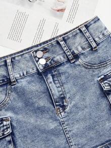 Minifalda de tela vaquera de tiro bajo, de moda para el verano - Lavado ligero 2 - Ver 3