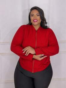 Casual Knit Fabric Zipper Plus Size Holiday Vacation Office Daily Winter - Đỏ - Xem 9
