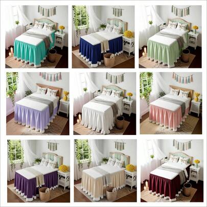 1pc [Over 12,000 Collected] Multi-Color Ruffled Dorm Bed Skirt, Wrap-Around Design With Adjustable Elastic Band, Suitable For Dorm Bedding Set, Skirt Height: 36 Inches, Fits Adjustable Bed Skirt And Box Spring, Soft, Durable, Wrinkle-Resistant Fabric - Made Of Premium Microfiber, Dustproof Pleated Style, Fade-Resistant, Machine Washable.