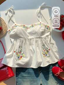 Camiseta de tirantes con lunares tejidos en blanco para mujer - Blanco 2 - Ver 7