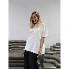 Sencilla, exclusiva, elegante, estilo americano, nueva blusa de verano de manga corta y longitud media, holgada y versátil con diseño y estampado únicos. - Blanco - Ver 7