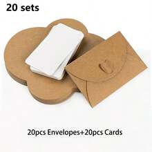20 Set, Mini Envelopes With Blank Card Vintage Small Kraft Paper Envelope With Heart Closure DIY Blank Note Card Set For Wedding Birthday Party Invitation - Sets - View 13
