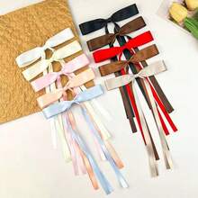 2/4/6/8PCS Satin Bow Hair Clip, Long Streamer Ribbon Barrette, Solid Color Elegant Hair Accessory For Half Up Hairstyle, Daily Party Hair Decor - Single-layer Bow - View 10