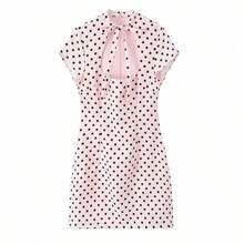 Vestido mini de mujer vintage de línea A con lunares, vestido ajustado elegante y de moda para fiestas de verano en color blanco - Rosa Pálido - Ver 2