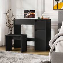 Vanity Dressing Table With Flip Mirror Stool Multifunctional Bedroom Desk - Negro - Ver 5