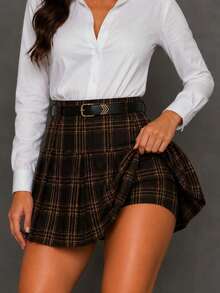 STARFASHION Women's Shorts Skirt, Round, Schoolgirl Style, Pleated, Summer, Elegant, Parties, Christmas, New Year's, /CARNIVAL/SUMMER - 棕色格子 - 查看 3