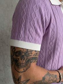 GRDR Men's Lightweight Seagull Collar Solid Color Short Sleeve Knit Sweater, Suitable For Summer Outings, Essential For Fashionable Styling - Mauve Purple - View 4