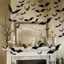 48 piezas Decoraciones de murciélagos 3D para Halloween con múltiples tamaños disponibles, siluetas de murciélagos realistas en negro y gris perfectas para decorar paredes, ventanas y puertas. Ideal para crear una atmósfera de fiesta de Halloween espeluznante, también adecuado para arreglos de escenas de Navidad y vacaciones, esencial para las fiestas de Halloween - Varios estilos - Ver 4