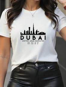 Camiseta 100% Algodón con Estampado Gráfico de Letras - Suave, transpirable, cómoda, mezcla de poliéster, manga corta, ropa deportiva casual de verano, fácil de cuidar, de secado rápido, adecuada para actividades al aire libre y uso diario casual, estilo casual, TODOS/Global/Toda la Ropa Casual Diaria. - Blanco - Ver 1