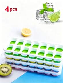 4 khay đá silicon, chất liệu mềm dễ lấy đá, 14 ô 4 màu hỗn hợp, có nắp đậy tháo rời chống rò rỉ, có thể xếp chồng, phụ kiện nhà bếp, dụng cụ nhà bếp nhỏ - Nhiều màu - Xem 6