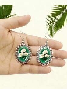 Bông tai mặt dây chuyền hình hoa baby's breath dập nổi, bông tai phong cách đồng quê mộng mơ, bông tai nữ phong cách tự nhiên Bohemian. - Bạc - Xem 2
