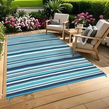 Techigher Outdoor Plastic Straw Rug, Reversible Outdoor Rug Waterproof Rugs For Patio, UV Resistant RV Camping Rug Picnic Mat Outside Large Carpet For Garden, Patio, Balcony, Camping - Blue, 270*549cm - View 4