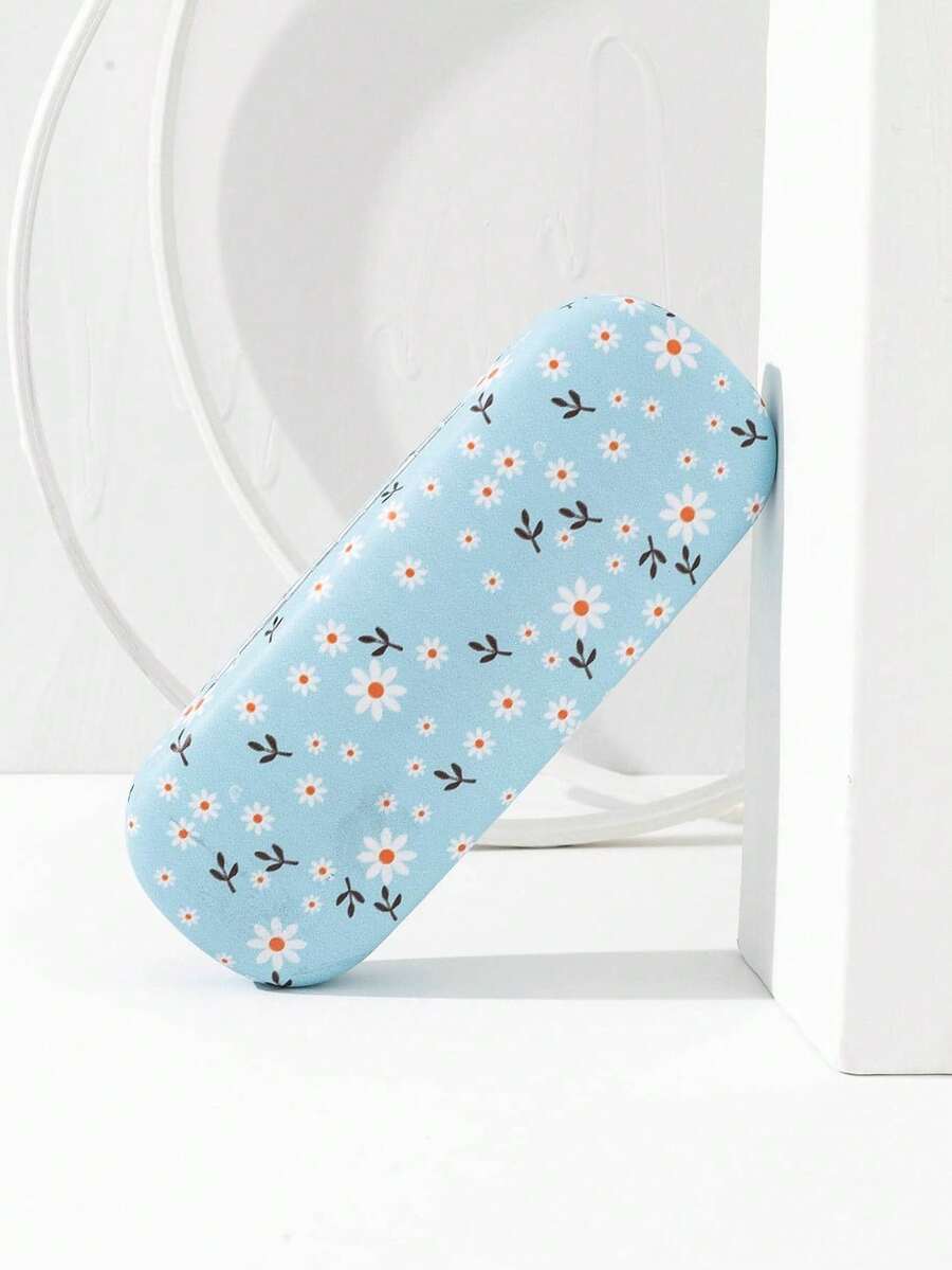 1 pieza Estuche de gafas con estampado floral blanco sobre base azul claro, adecuado para uso en el campus y citas - Azul claro - 204 - Ver 1