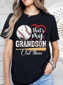 Camiseta de manga corta "Ese es mi nieto ahí fuera" para abuela amante del béisbol, regalo para la madre del jugador, camiseta de orgullo familiar, camiseta de verano. - Negro - Ver 2