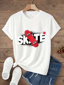 Mujeres Informal Redondo Cuello Corto Manga Impreso Camiseta casual Calle Estilo Mujeres Camiseta Patineta Gráfico Verano Playa Desgaste Regalo Para Patineta Adecuado para entusiastas Para Navidad Deportes de Grupo ActividadesVacacionales Partiesingssports Y Otros Vacaciones Regalos (220 g). Conjuntos de Verano para Mujer, Ropa Fresca de Verano - Blanco - Ver 7
