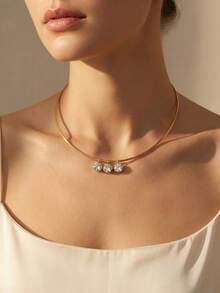 1pc Fashionable Minimalist Water Drop Faux Pearl Pendant Necklace, Versatile For Daily Wear - Gold a - View 3