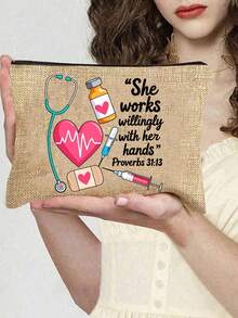 Leinen-Segeltuch-Tragetasche-Set, eine Segeltuch-Tragetasche Muster mit Herz, Verband, Stethoskop und medizinischen Utensilien-Mustern, perfektes Geschenk für Krankenschwestern, Pflegestudierende, Ärzte und medizinisches Personal. Diese Tragetasche mit großer Kapazität hat stabile Griffe und eignet sich für Arbeit, Klinik, Krankenhaus und Reisen. - Verschiedenfarbig - Übersicht 12