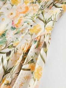 Vestido a media pierna con estampado floral romántico y cuello halter, ideal para el Día de San Valentín, primavera, almuerzos, fiestas de té, vacaciones en la playa, vestidos florales y estilo vintage para mujer - Amarillo - Ver 3