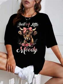 Unisex T-Shirt With Animal And Flower Print, Round Neck, Short Sleeve, Casual Design, Ideal For Everyday Wear - 白色 - 查看 9