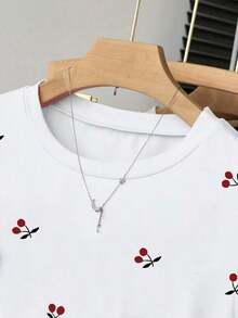 lanzamiento de verano, top corto versátil y casual con estampado de limón dulce, camiseta ajustada a la cintura para mujer, diseño cómodo, adecuado para uso diario, al aire libre, compras - Blanco 3 - Ver 3