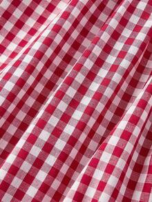 Vestido midi de estilo romántico y campestre con estampado de cuadros rojos y blancos - Rojo y blanco - Ver 6
