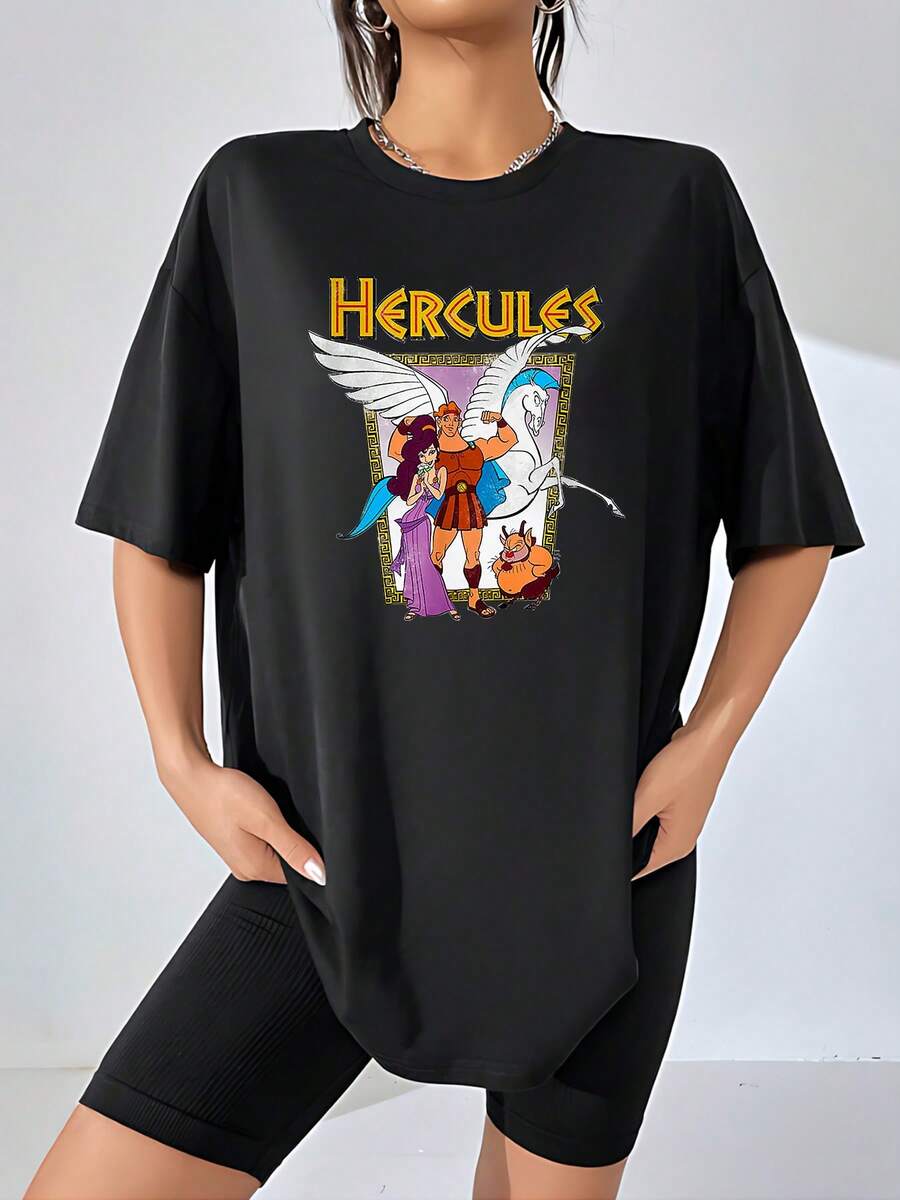 Image Showing A Mythical Hero Accompanied By His Companion, A White And A Fun Friend Representing Strength, Courage And Friendship. Comfortable Casual Women's T-Shirt For Everyday Wear - 黑色 - 查看 1