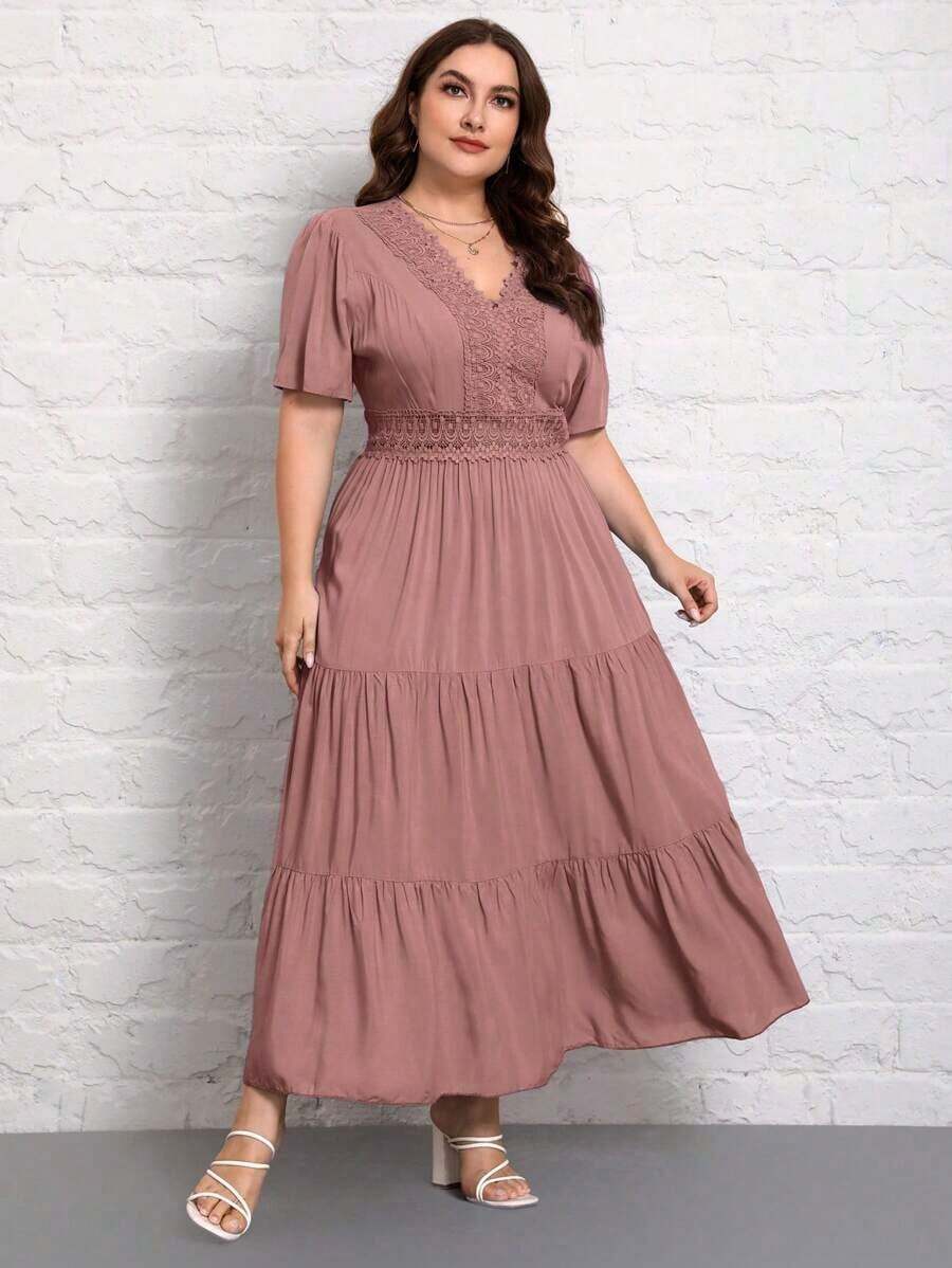 VCAY Vestido con encaje bajo a capas - Rosa - Ver 1