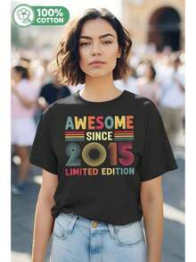 Camiseta de 10º Cumpleaños, Genial Desde 2015, Edición Limitada, Camiseta con Estampado Gráfico para Mujer, Ropa Superior - Negro - Ver 2