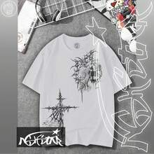 Premium 100% Cotton T-Shirt ASHSTAR "GOTHIC CROSS SKULL" - 白色 - 查看 2