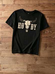 Conjunto de 3 piezas/set de camisetas de manga suitable for streetwear, Top oversized cuello redondo daily outings, camping, concerts, hip-hop, rock, and rap events Camiseta corta de cuello redondo con diseño gráfico minimalista casual y ajustada para mujeres, con estampado de botas vaqueras/occidentales - Negro - Ver 2