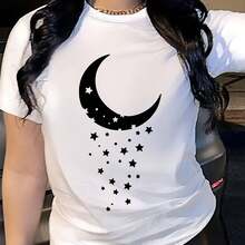 La camiseta de manga corta para mujer con estampado frontal es cómoda, transpirable y casual, con un estilo deportivo, adecuada para primavera y verano. - Blanco - Ver 11