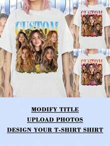 Custom Girlfriend Bootleg Rap T-Shirt, Custom Design With Girlfriend Face, 90s Retro Design, Summer, Women's Summer Clothes, Women's Vacation, Suitable For Back To School Season, Casual Back To School Style, For Family. - 白色 - 查看 3