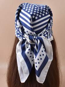1pc Women's Minimalist Satin Square Scarf - Polka Dot Spring Printed Headscarf, Headband, Bag Accessory And Belt, Versatile Fashion Accessory - Multicolor - View 3