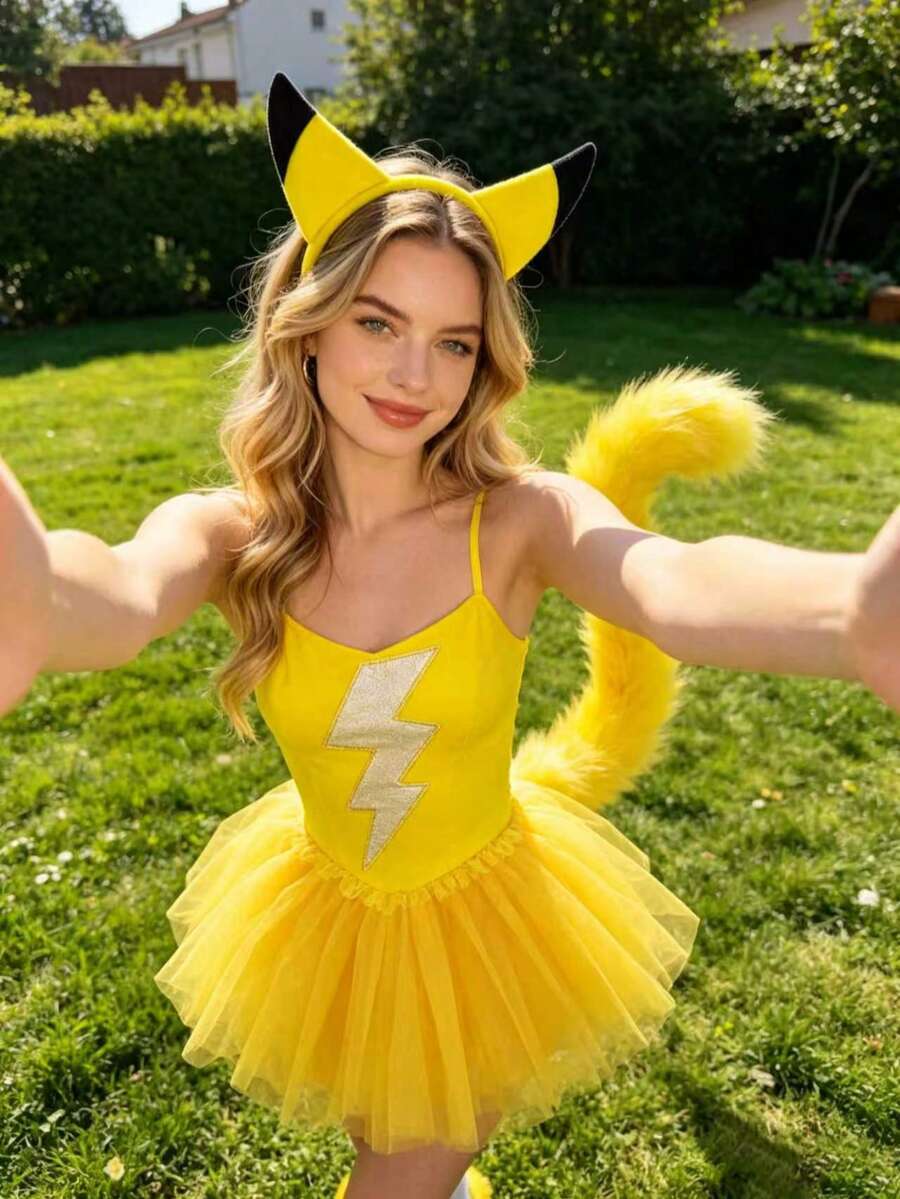 Bộ trang phục cosplay anime 1/2/3 món, gồm băng đô, mũ đội đầu hình yêu tinh hoạt hình với đuôi tia sét và váy, thích hợp cho công viên giải trí và các sự kiện cosplay, trang phục dự tiệc thu hút sự chú ý. - Nhiều màu - Xem 1