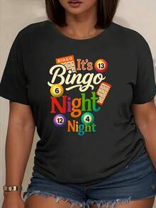 Women's Casual Short-Sleeved T-Shirt With A Round Neck And A Night Billiards Design. Regular Length, Ideal For Spring And Summer. Women's Clothing, Casual Short-Sleeved T-Shirt. Gift Idea. - 黑色 - 查看 1