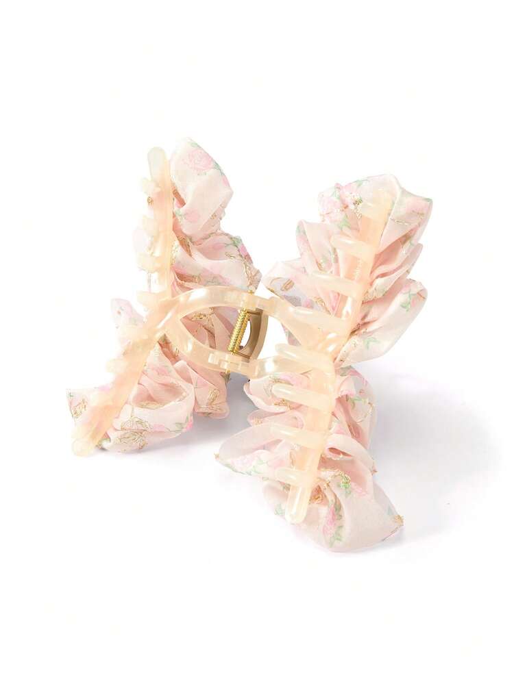 Trivaya 1个优雅花卉网纱蝴蝶结装饰发爪夹，复古大号发夹，马尾辫发圈，适合女性和女孩，发夹，发饰，发爪夹，发饰，秋冬假日装扮配饰，夏季装扮发夹 - 彩色 - 查看 6