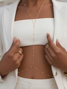 1 pièce Chaîne de corps en acier inoxydable plaqué or 18 carats à la mode, chaîne de ventre sexy pour femmes - Doré - Voir 3