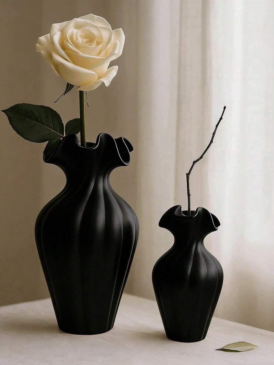 1pc Black Wavy Decorative Vase, Modern Minimalist Art Style Flower Vase, Suitable For Home Decor, Living Room Table, Foyer, Bedroom, Elegant Style, Excellent Gift - 1 - View 1