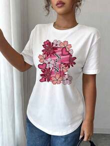 Camisetas Básicas de Tallas Grandes para Mujer - Camisetas Casuales de Manga Corta, Prendas Esenciales Ligeras para el Guardarropa de Verano, Camiseta Casual de Manga Corta para Mujer, con un Diseño Floral de Temática Cristiana, Es Perfecta para Primavera y Verano, Transpirable y Cómoda. - Blanco - Ver 2