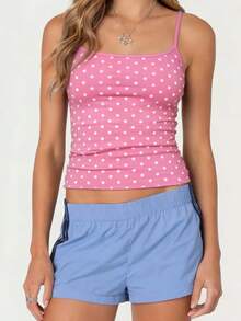 Women Polka Dot Print Square Neck Cami Tank Top - Pink - View 3