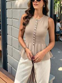 Áo dệt kim tối giản thanh lịch dành cho nữ, kiểu dáng giản dị nhưng sang trọng, thích hợp cho mùa xuân/hè. - mai sâu - Xem 3