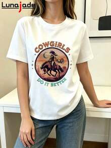 Algodón Puro Camiseta mujer Casual Tamaño grande Elástica Suave Ropa de calle Y2K Las vaqueras lo hacen mejor Cuello Redondo Calidad premium Moda Primavera/Verano Manga Corta Las vaqueras lo hacen mejor playeras de mujer - Estilo - Ver 1