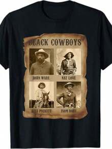 Playeras De Mujer Camiseta Unisex, Con EstampadoCamisetaHombresNegroRetroPatróNCamiseta-NegroVaqueroDiseñOconIcóNicoRetroFotodeNegroVaquero,SueltoAjusteCóModoTela,AdecuadoInformalDesgaste,HistoriaEntusiastasYVaqueroCulturaFans,Ropademujer,Blusasparamujer,Topsdemujer,Playerasdemujer - Negro - Ver 6