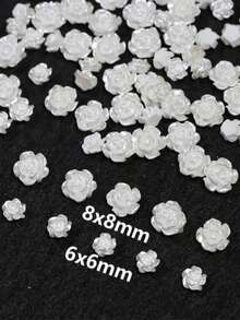 50pcs Mini Pearl White Rose Nail Art Decorations, 3D Camellia Flower, Delicate Transparent Nail Accessories, DIY Decor - White - View 5
