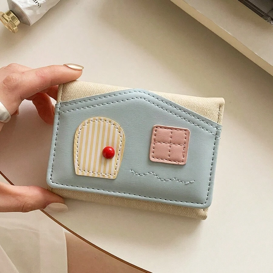 Colorful House Design Wallet, Korean Fashion Niche Brand Women's Tri-Fold Wallet