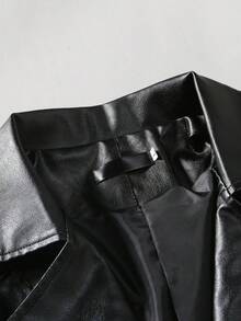Chaqueta de otoño para hombre estilo punk británico, corte ajustado, solapa, cremallera y corte al bies. - Negro - Ver 4