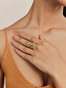 Altistry Gemstone Inlaid Single Opening Ring, Suitable For Daily Wear - Yellow Gold - View 4