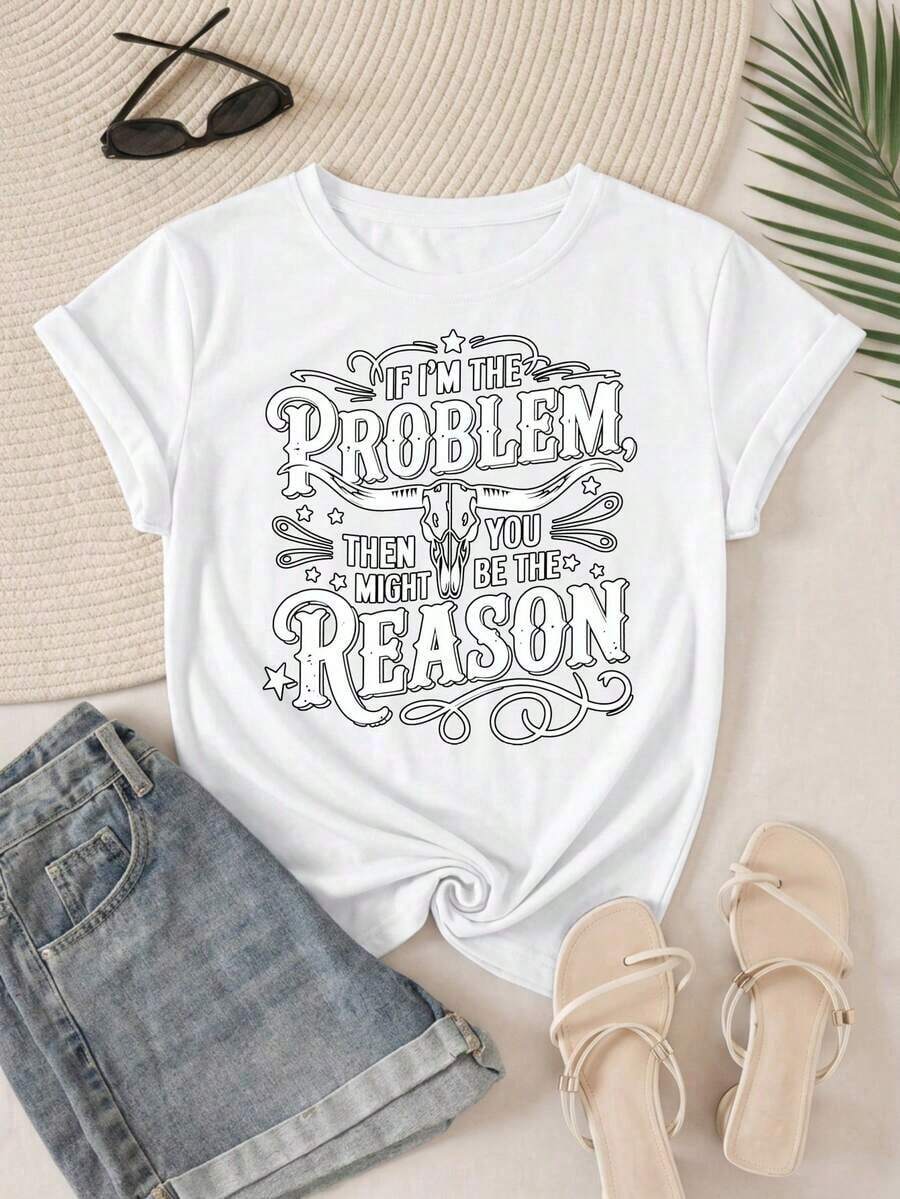 Plus Size T-Shirt With Floral Print, Floral Design With Daisies And Leaves, Vintage Wildflower Pattern, Perfect For Wearing Outdoors In Summer, Round Neck. - 白色 5 - 查看 1